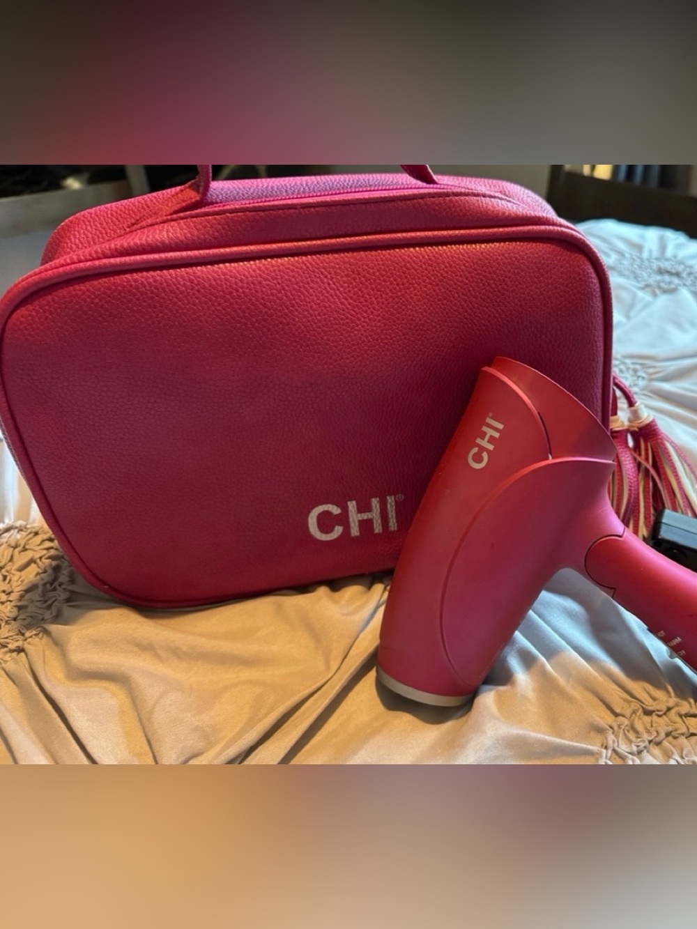CHI Pink Cosmetic Travel Case with Matching Pink Hair Dryer